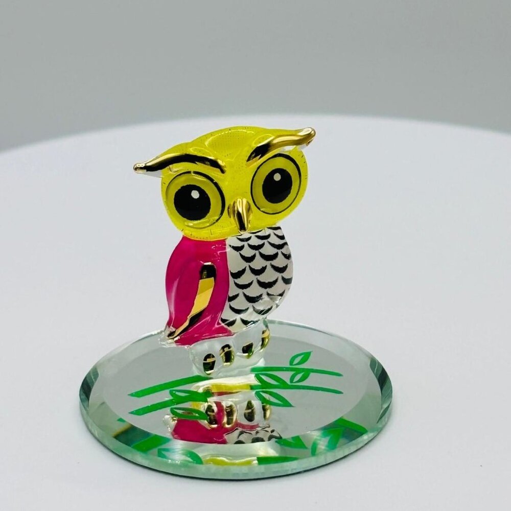 Big Owlet Glass Figurine Colorful Owl Decor with Gold Accents Collectible Decor